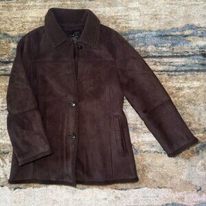Vintage Brown Shearling Suede Jacket – Sherpa Lined Coat – Medium